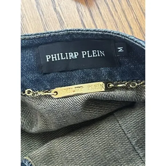 Philipp Plein Women's Denim Pencil Skirt Button front Military Sz M knee length - Picture 3 of 11